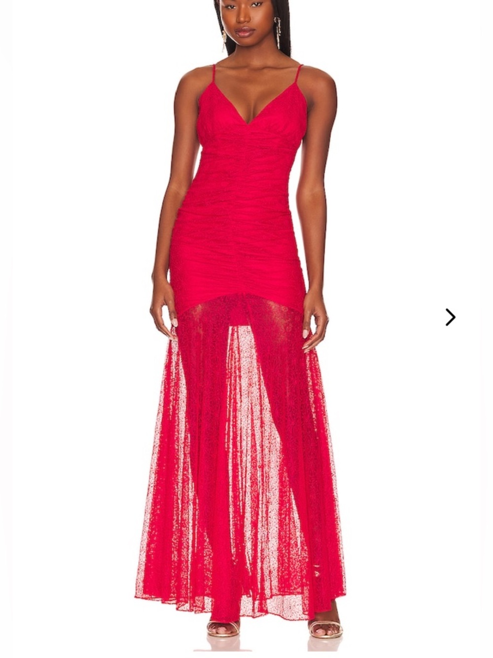 NEW Lovers + Friends Medium Sierra Gown Red Lace Babydoll Ruched Body Maxi Dress